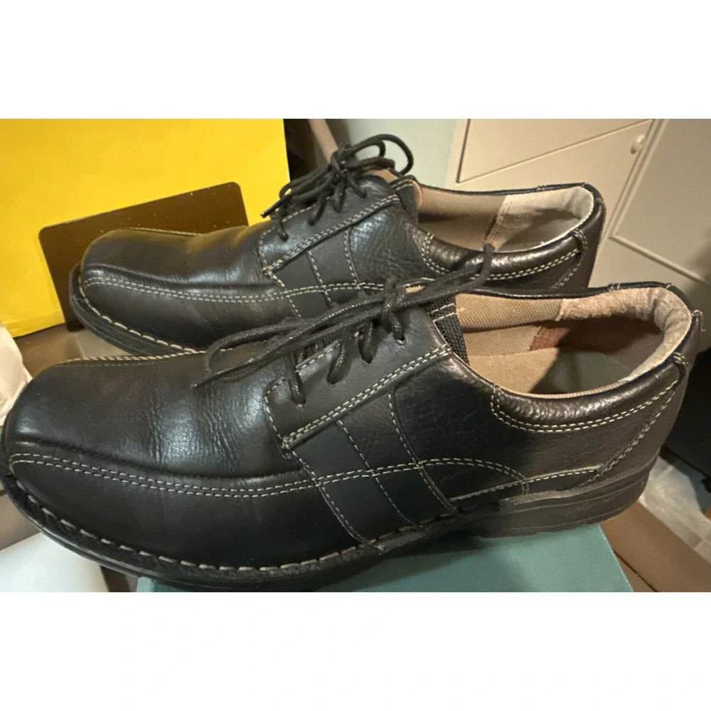 Clarks Espace 86234 Mens Casual Comfort Shoes Size 9.5M Black Lace Up Stitching-